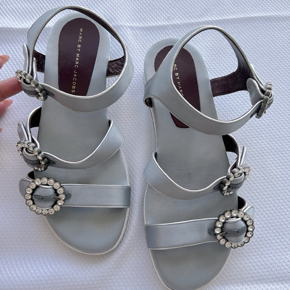 Marc By Marc Jacobs Light Blue Crystal Embellished Satin Charlotte Sandals
